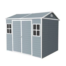 8x6 FT Outdoor Resin Storage Shed with Windows & Lockable Door for Garden Patio