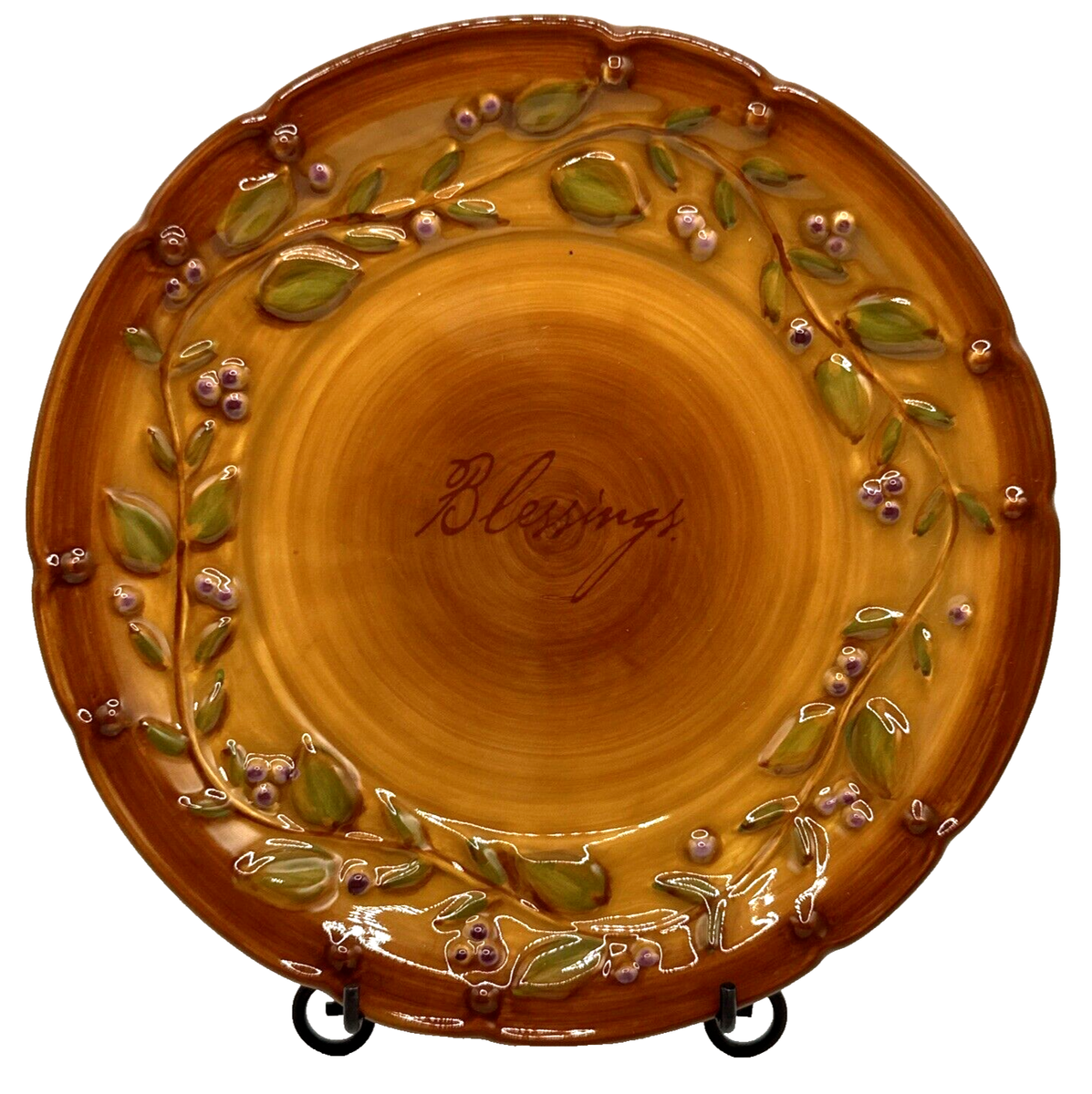 Russ Harvest Home Stoneware Plaque BLESSINGS Brown Leaves & Vine NOS | eBay  UK