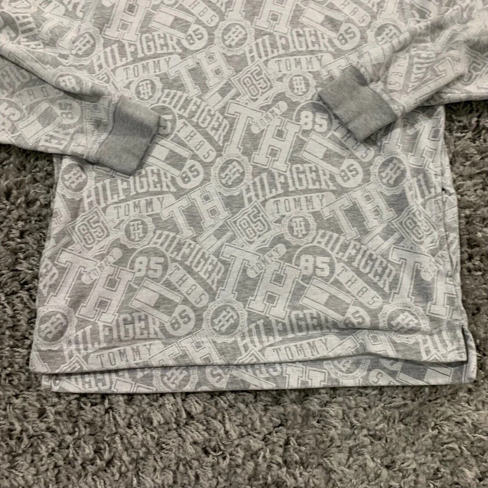 Tommy Hilfiger Sweater Youth Medium 12/14 Gray Logo Spelled Out All Over Hoodie - Image 3 of 4