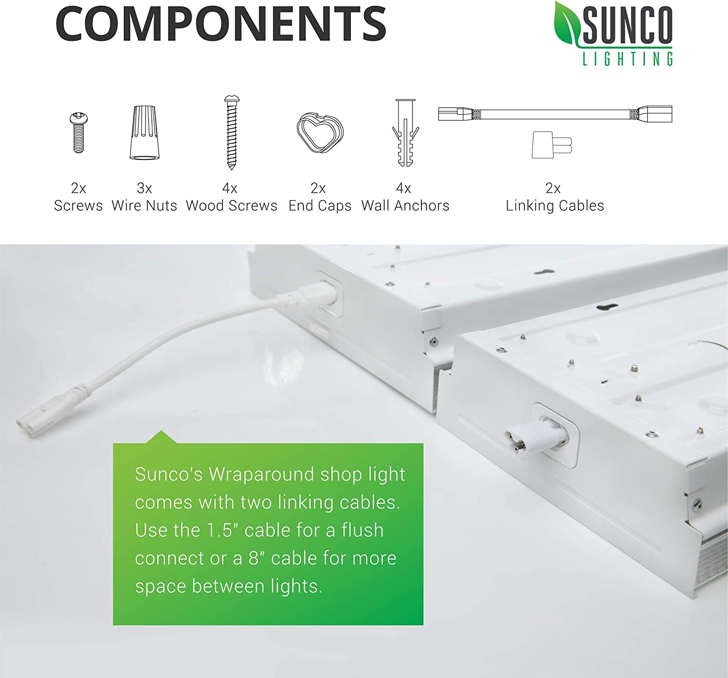 Sunco 8.5" Wraparound Garage LED Shop Light 4FT 5000K Daylight, 60W