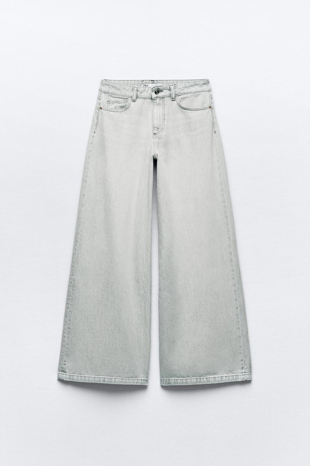 ZARA LIGHT GREY MIDRISE WIDE LEG PALAZZO JEANS SIZE UK 10 EU 38 US 6