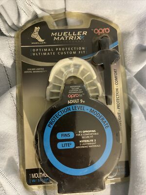 Mueller Matrix Adult 9+ Mouth Guard By Opro Black Moderate Protection New