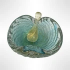 Vintage Murano Light Blue W/ Gold Aventurine Art Glass Ashtray & Cigar Stubber