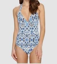  246 Tommy Bahama Womens Blue Ikat Print Halter One Piece Swimsuit size 4