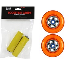 ORANGE Replacement Razor Scooter WHEELS, ABEC 7 BEARINGS, YELLOW GRIPS