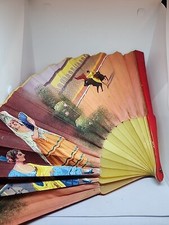 Vtg Plastic  Fabric Folding Fan Spanish Scenes Bullfighting  Flamenco Dancing