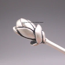 Pure S999 Fine Silver Hairpin Daily Carved Lotus Flower Hair Stick 24-25g 6.14in