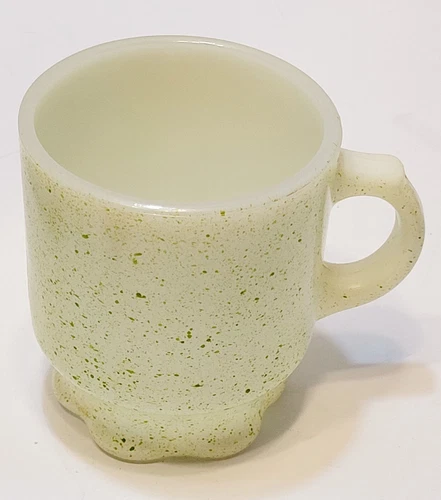 Vintage Anchor Hocking Fire King Green Speckled Stacking Coffee Cup Mug 