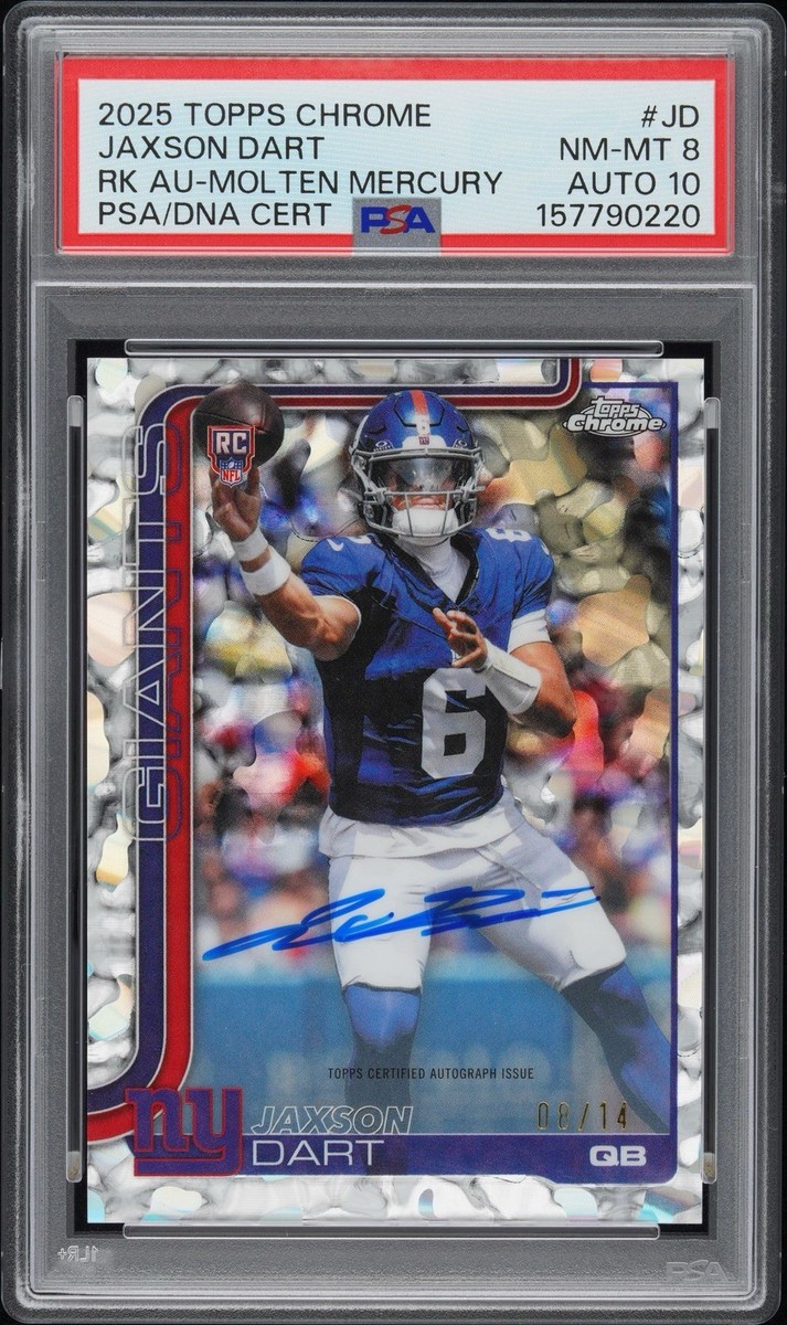 2025 Topps Chrome Jaxson Dart PSA 8 Auto Gem 10 Rookie First Day