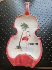 PERFECT Vintage Ceramic Glass Violin Ashtray Florida
