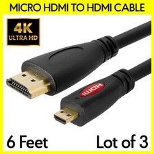 3 Pack 6 FT Micro HDMI Cable Micro HDMI to HDMI Cord Adapter for Camera Tablet