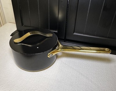 Caraway 1.75 Qt Ceramic Black and Gold Saucepan with Lid