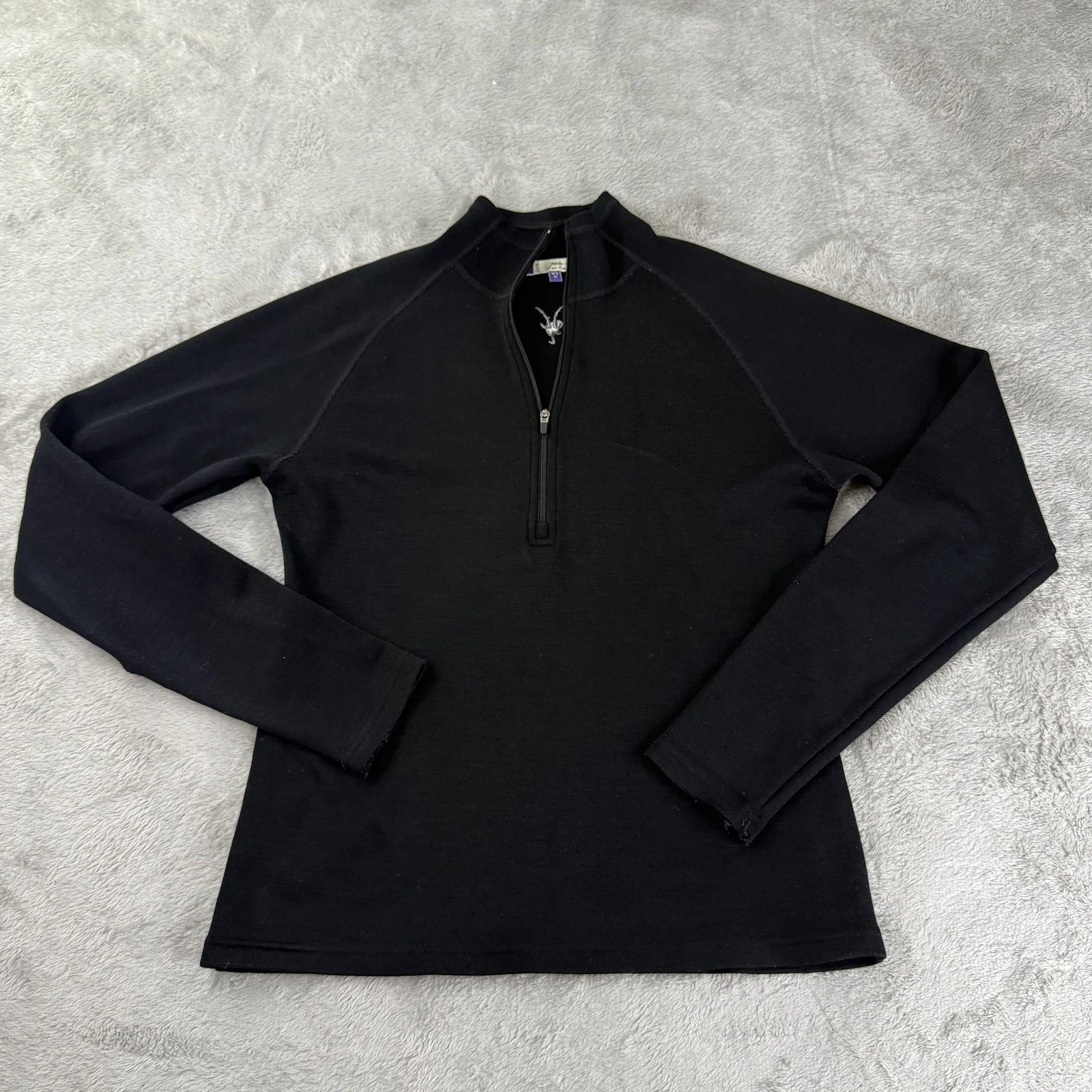 Ibex Top Womens Medium Black 1/4 Zip Merino Wool Base Layer Thermal Hiking