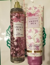 2 Bath  Body Works SWEET PEA Fragrance Mist Spray  Moisturizing Cream 8oz Set