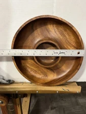 Acacia Wood Chip and Dip Handcrafted Salsa Bowl Plate Wooden Tray 10'Dx1.5'H