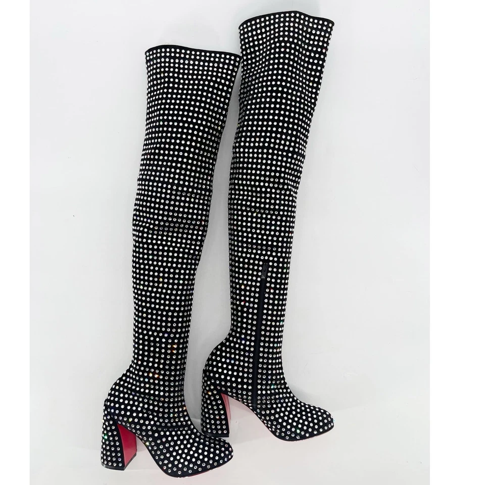 Christian Louboutin Jane Botta Alta Strass Boom Sobre la Rodilla Bota de Cristal EU 37 Foto 4 de 4