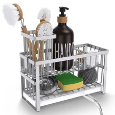 Hvisso 2-Tier Kitchen Sink Caddy with High Brush Holder, Sponge Holder for Si...