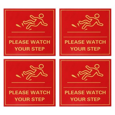 4'' x 4'' Please Watch Your Step Sign, 4 Pcs Warning Sign, Red with Yellow Text