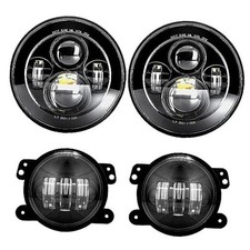 DOT Approved 7'' Black LED Headlights  4 '' LED Fog Lights Compatible with