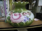 Vintage 9 1/2" Fitter pink. green Hurricane Oil Electric Glass Melon Lamp Shade