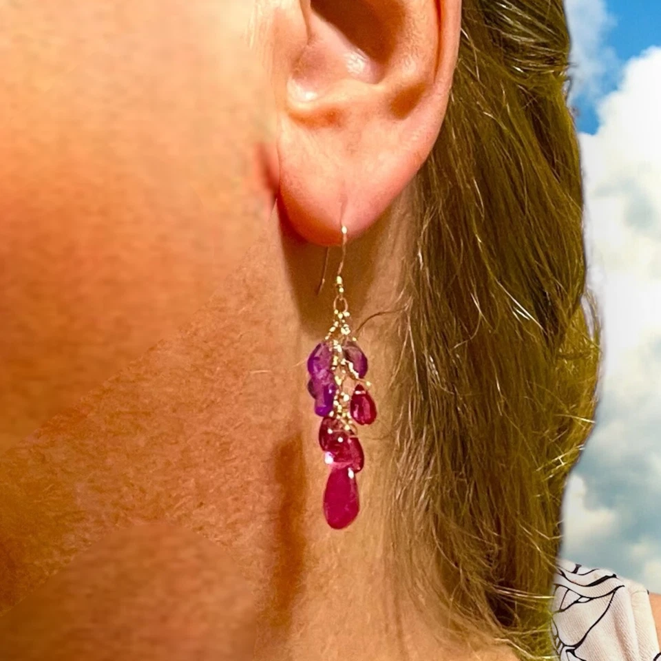 Pendientes Amatista Natural Rubelita y Zafiro Rosa Oro Rosa Sólido 18K 750 Foto 2 de 4