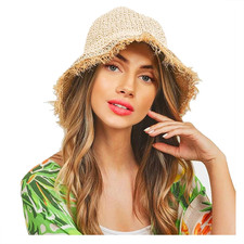 boderier Womens Straw Hat Beach Sun Hat Frayed Crochet Foldable Straw Bucket Hat