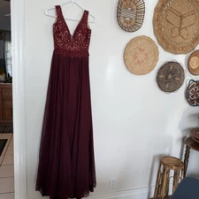 Vtg Y2K Dark Red Maroon Sheer Overlay Whimsigoth Fairy Prom Maxi Gown Sz 00 READ