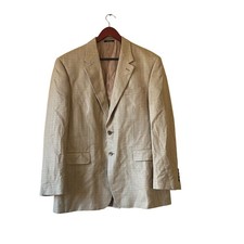 Lauren Ralph Lauren Mens 42R 100 Silk Houndstooth Blazer Sport Coat Tan Brown