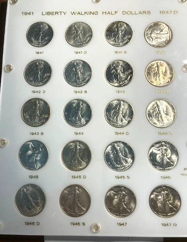 elf Walking Liberty Half Dollar Short Set 1941-47 BU (20 coins)  Capitol holder