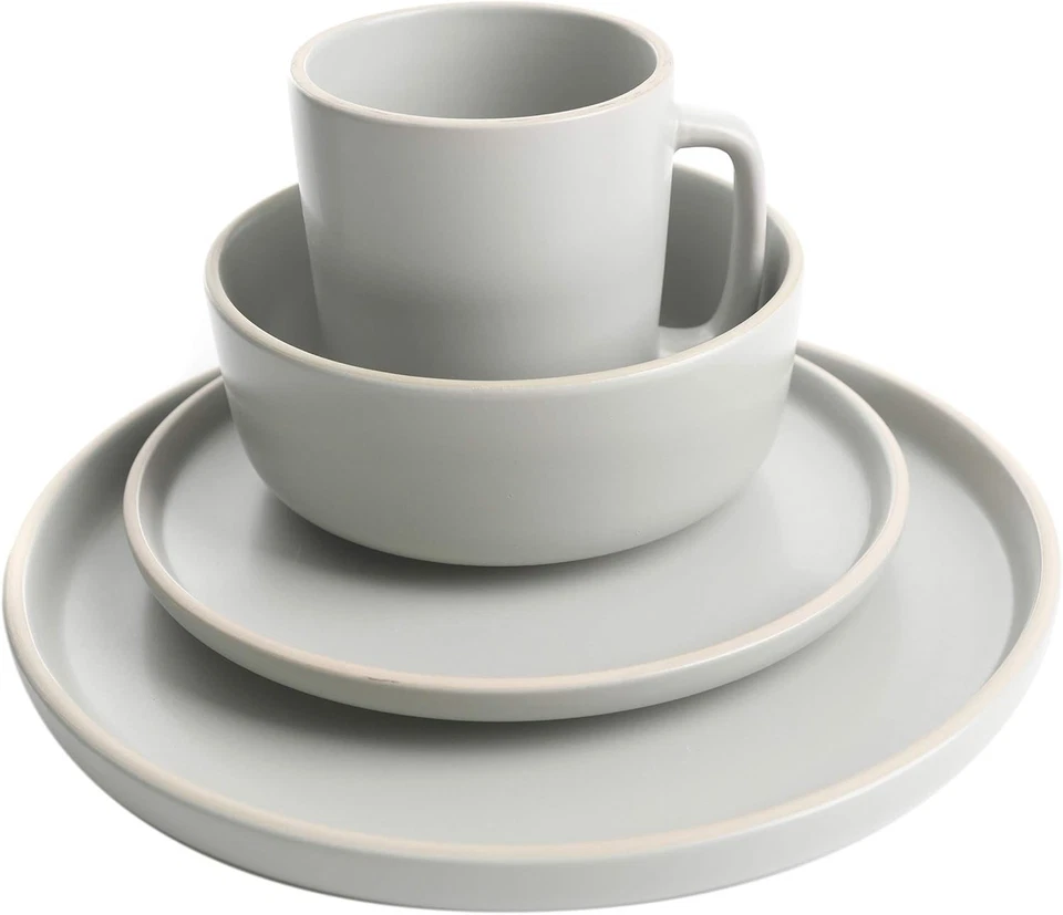 Gibson Home Zuma Round 16-Piece Matte Stoneware Dinnerware Set - Light Grey - Image 4 of 4