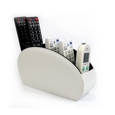 White Metal Bottom Leather 5 Compartment Remote Control Holder Desk Organizer