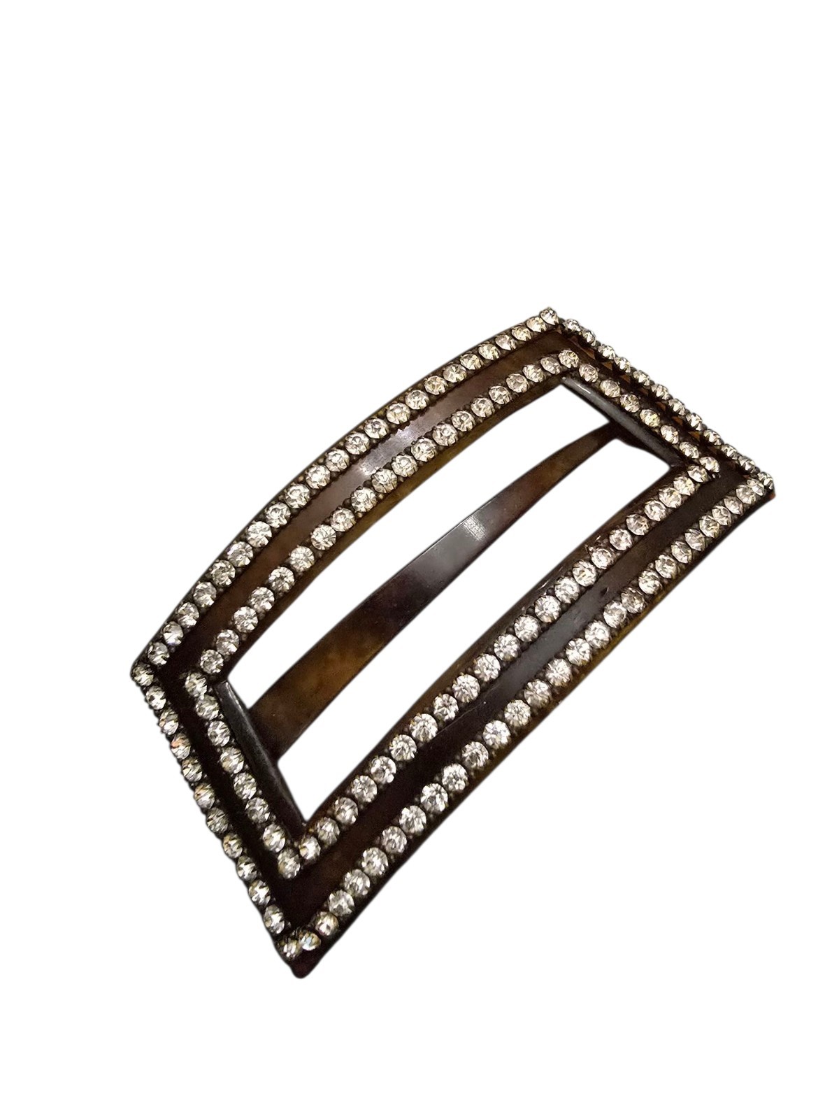 Antique Celluloid Faux Tortoise And Rhinestone Ha… - image 1