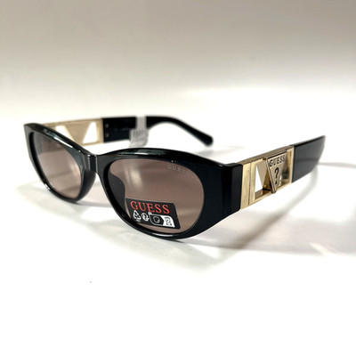 New GUESS Slim Sunglasses GO00087 Acetate Black Gold Logo Brown Lens