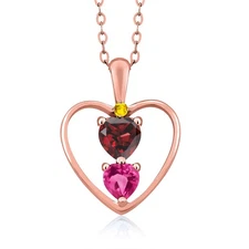 18K Rose Gold Plated Silver Garnet Pink Created Sapphire and Yellow Sapphire
