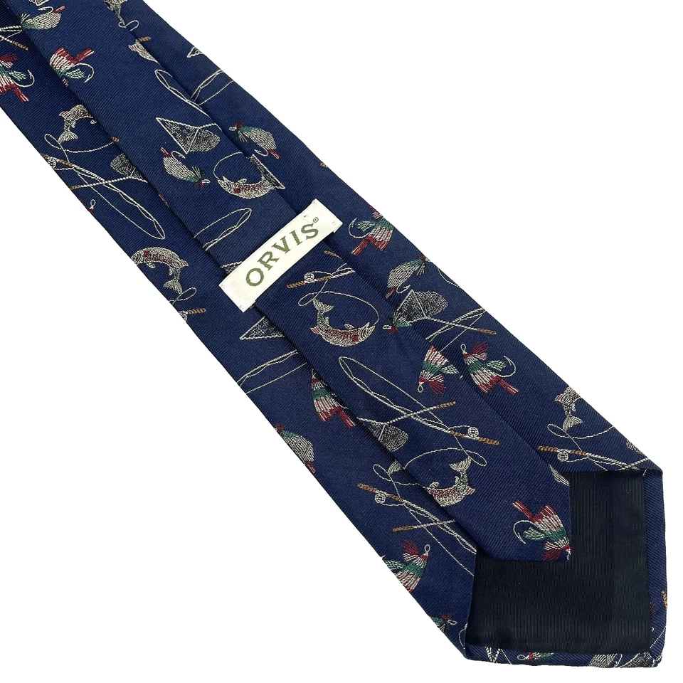 Corbata Jacquard 100% Seda Pesca con Mosca Orvis Años 80 90 De Colección EE. UU. 59.5" X 4" Exterior Foto 2 de 4