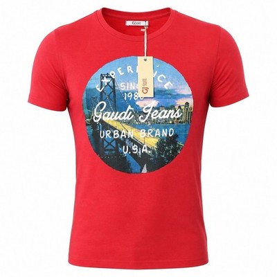 Gaudi Jeans Mens T-Shirt XL Red 100% Cotton Short Sleeve Crew Neck Logo