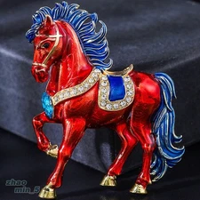 Crystal Horse Brooches Retro Enamel Animal Brooch Pin Rhinestone Jewelry Party