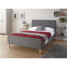 Small 4ft Double Bed Fabric Upholstery Sturdy Wood Frame Charcoal Grey Seconds
