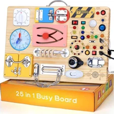 25 in 1 Busy Board with 13 LED Light Switches and 12 Activity, Montessori Toys f