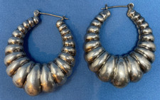 Retro Statement Hoop Earrings Large Runway Sterling silver Ribbed 2" x 1.5"