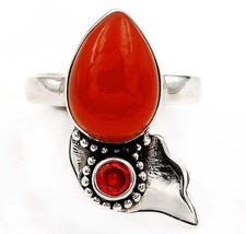Natural Orange Carnelian  Garnet 925 Sterling Silver Ring Sz 7.5