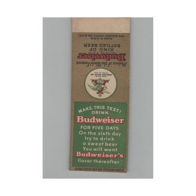 Matchbook Cover Budweiser Beer Ben E. Keith Co. Distributor Sample Dallas TX