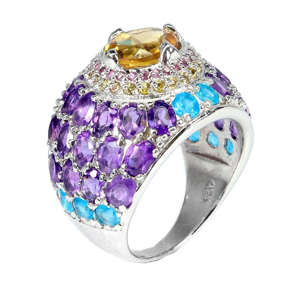 Anillo de plata de ley 925 ovalado citrino 9x7 mm amatista zafiro piedras preciosas joyería 8 Foto 2 de 4