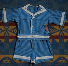 Vtg 1920's Child's Workwear Ticking Stripe Playsuit White Blue Primitive Farm