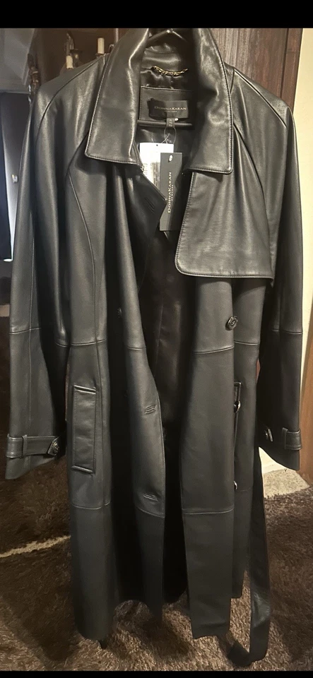 Donna Karan New York Leather Belted Double-Breasted Trench Coat - Image 2 of 4