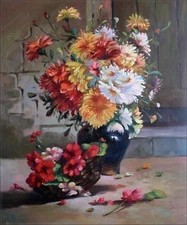 Quality Hand Painted Oil Painting, Vase with Mum Arrangement, 20x24in