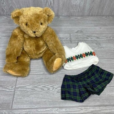15  Vermont teddy bear with clothes light brown needs repair arm is off