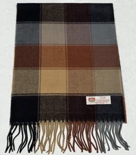 Men 100% CASHMERE SCARF Made in England Soft Wool Wrap Plaid Black / Gray /Brown
