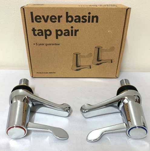 Standard Chrome Lever Basin Taps (Pair) Hot and Cold