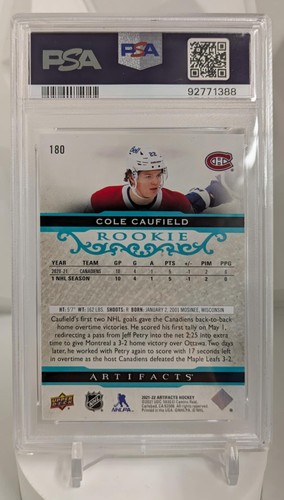 2021-22 Upper Deck Artifacts Turquoise Rookie Cole Caufield PSA Mint 9 #180 - Foto 2 di 2
